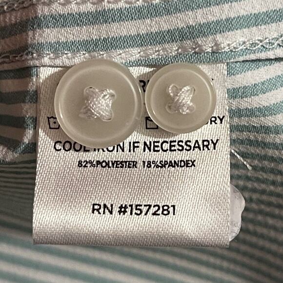 Mizzen Main Leeward Dress Shirt Mens Medium Trim Nile Blue Stripe Button Down - Picture 9 of 11